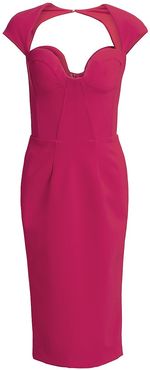 Open Back Cap Sleeve Sheath Dress - Fuschia - Size 6