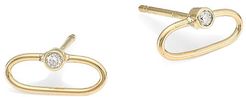 14k Gold & Diamond Stud Earrings - Gold