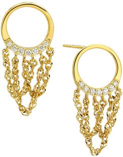 14K Diamond Hoop Chain-Drop Earrings - Gold