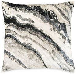 Onyx Distressed Marble Velvet Pillow - Ivory Black