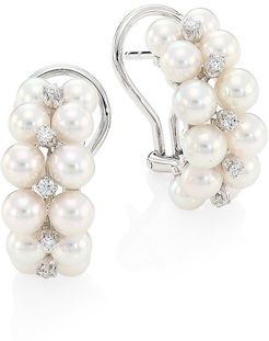 4.5MM-4MM White Round Akoya Pearl Diamond 18K White Gold Earrings - Pearl