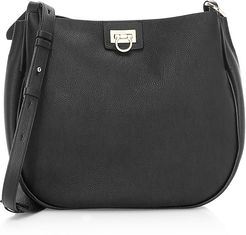 Medium Reverse Leather Hobo Bag - Black