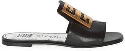 4G Flat Leather Sandals - Black - Size 6