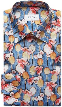 Slim-Fit Floral Pattern Dress Shirt - Blue - Size 15.5