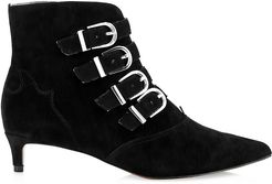 Calinda Buckle Suede Ankle Boots - Black - Size 5