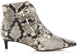 Calinda Buckle Snakeskin-Embossed Leather Ankle Boots - Size 6.5