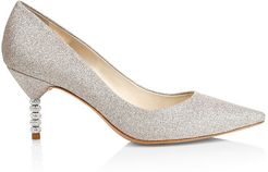 Coco Embellished-Heel Glitter Pumps - Champagne Glitter - Size 10