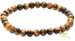 Nugget Cross Charm 14K Yellow Gold & Tiger Eye Beaded Bracelet