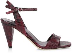 Ria Snakeskin-Embossed Leather Sandals - Merlot - Size 5.5