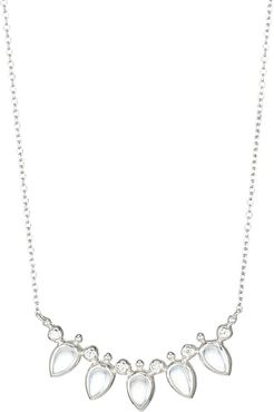 Bouquet Blue Moonstone, White Sapphire & Rhodium-Plated Fan Bar Necklace - Silver