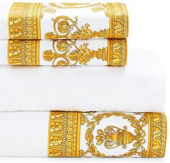 4-Piece Barocco Cotton Sheet Set - White Gold - Size Queen