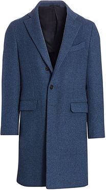 Regular-Fit Single-Breasted Wool & Cashmere Coat - Medium Blue - Size 46