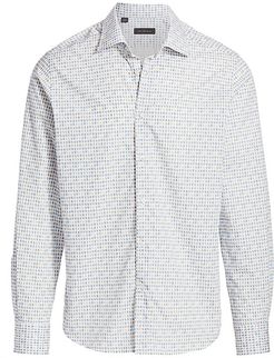 COLLECTION Scribbled Square Sport Shirt - White Yellow - Size Medium