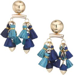 10K Goldplated & Blue Raffia Tassel Cluster Earrings