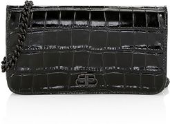 BB Croc-Embossed Leather Phone-Case-On-Chain - Noir