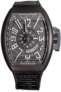 Vanguard Brushed Titanium, Leather & Rubber Strap Watch - Black