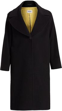 Wool & Cashmere-Blend Envelope-Collar Coat - Black - Size 18