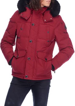 Round Island Blue Frost Fox Fur-Trim Down Jacket - Comet Red - Size Small