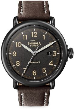 Thr Runwell Automatic Stainless Steel & Leather Strap Watch - Black