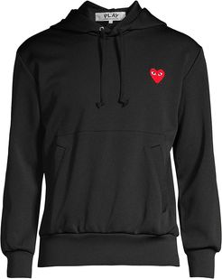 Embroidered Heart Cotton Hoodie - Black - Size Large