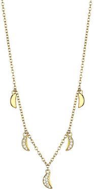 14K Yellow Gold Diamond Crescent Moon Charm Necklace - Gold