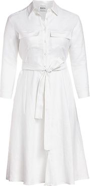 Belted Linen Shirtdress - White - Size 18