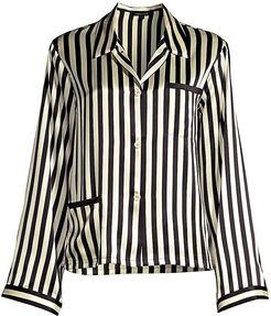 Ruthie Striped Silk Charmeuse Pajama Top - Ecru Noir - Size Small