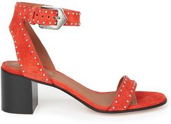 Elegant Studded Suede Sandals - Strawberry - Size 9.5