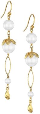 18K Goldplated Sterling Silver & 4-10.5MM Pearl Linear Earrings - Yellow Goldtone