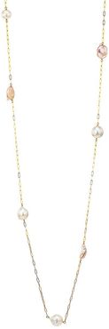 18K Goldplated & 10MM-14MM Mixed Pearl Long Chain Necklace - Yellow Goldtone