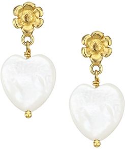 18K Goldplated Sterling Silver & Mother-Of-Pearl Heart Drop Earrings - Yellow Goldtone