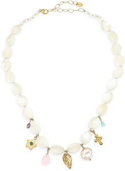 18K Goldplated, Mixed Pearl & Gemstone White Necklace - Yellow Goldtone