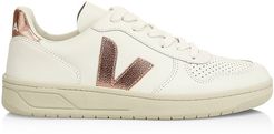 V-10 Metallic Leather Low-Top Sneakers - Light Pink - Size 10