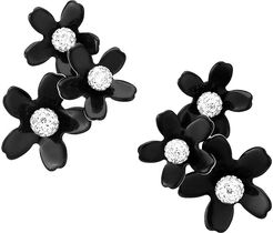 Garden Bouquet Crystal & Black Acetate Floral Earrings - Yellow Goldtone