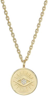 14K Yellow Gold Diamond Evil Eye Coin Pendant Necklace - Gold