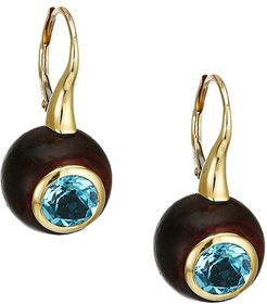 Voyager 18K Yellow Gold, Blue Topaz & Wood Disc Drop Earrings - Yellow Gold