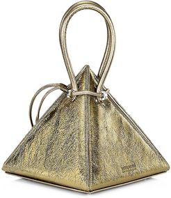 Lia Volcanic Pyramid Leather Top Handle Bag - Gold