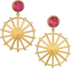 Maiko 22K Goldplated & Cranberry Quartz Double-Drop Umbrella Earrings - Yellow Goldtone