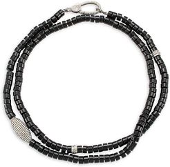 Black Onyx & Diamond Pavé Long Beaded Necklace - Silvertone