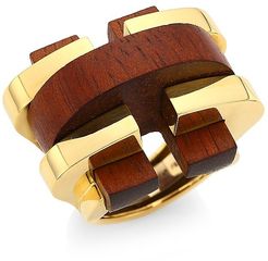 Woodworks 18K Yellow Gold & Cocobolo Bridge Ring - Yellow Gold - Size 6