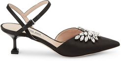 Jewelled Satin Slingback Pumps - Black - Size 8.5