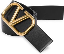 Garavani Logo Hardware Leather Buckle Belt - Black - Size 42