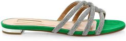 Moondust Crystal-Embellished Suede Flat Sandals - Jungle Green - Size 9.5