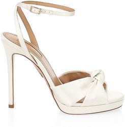 Chance Knotted Platform Satin Sandals - White - Size 10