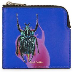 Beetle Leather Zip Pouch - Blue