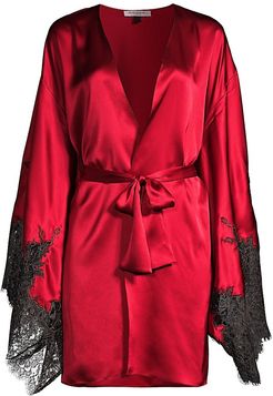 Coco Short Lace Trim Robe - Ruby