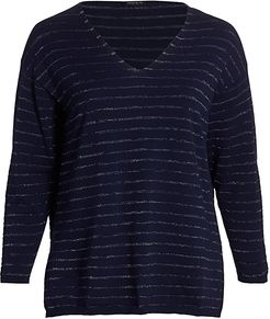 Stripe V-Neck Pullover - Royal Blue - Size XXL