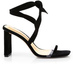 Katie Ankle-Wrap PVC-Trimmed Suede Sandals - Black - Size 5.5
