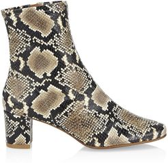 Sofia Snakeskin-Embossed Leather Ankle Boots - Snake Print - Size 11