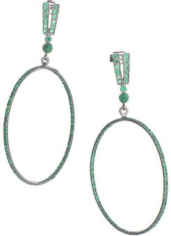 Polka 18K White Gold & Emerald Drop Hoop Earrings - Emerald